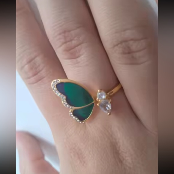 Anthropologie Gold Ring with Blue and White Butterfly Design - Picture 7 of 7